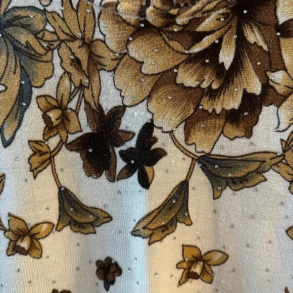 Rebecca Malone Women's Knit Sweater Top Cream Autumn Floral Rhinestones Large - Picture 2 of 5